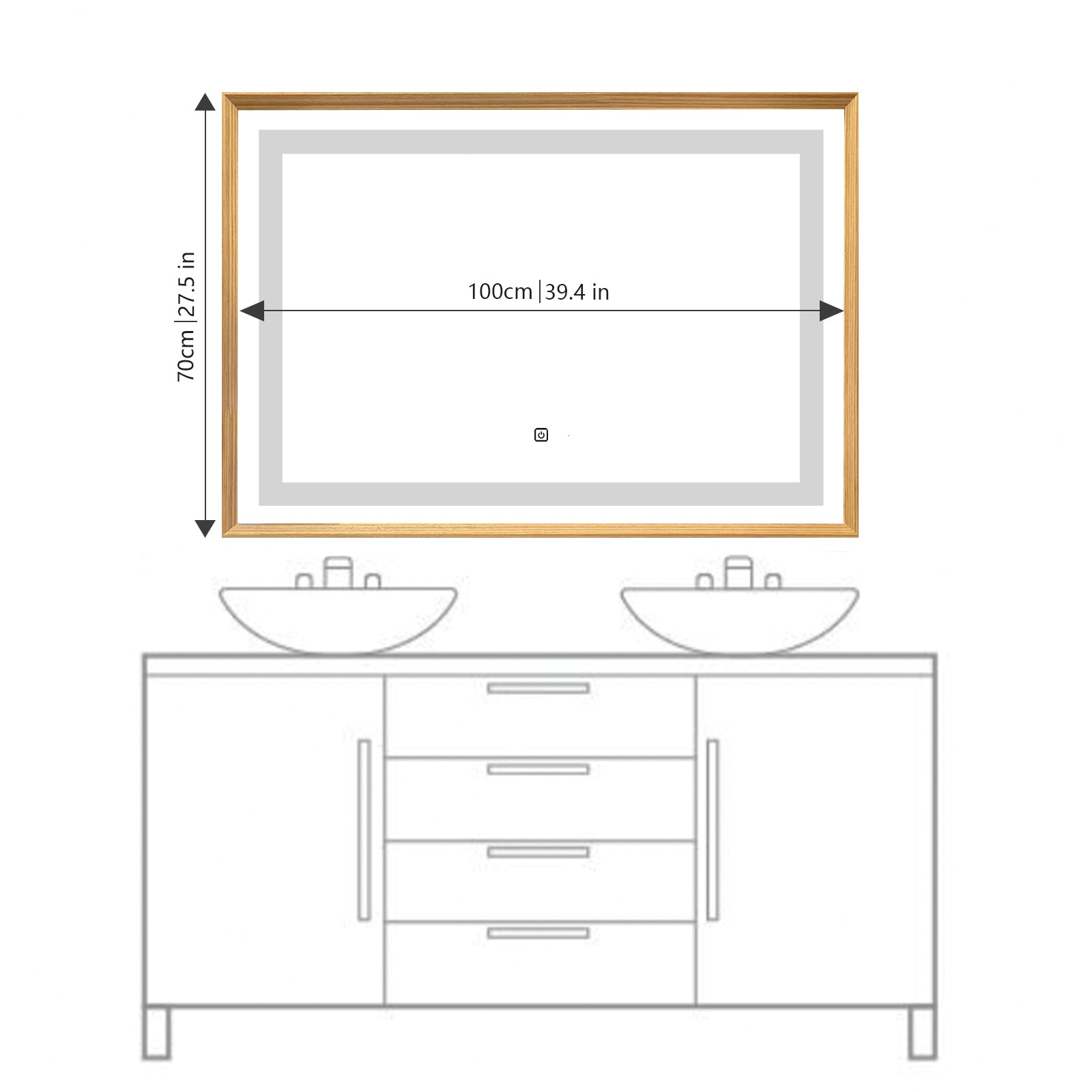 Miroir mural LED avec cadre bois