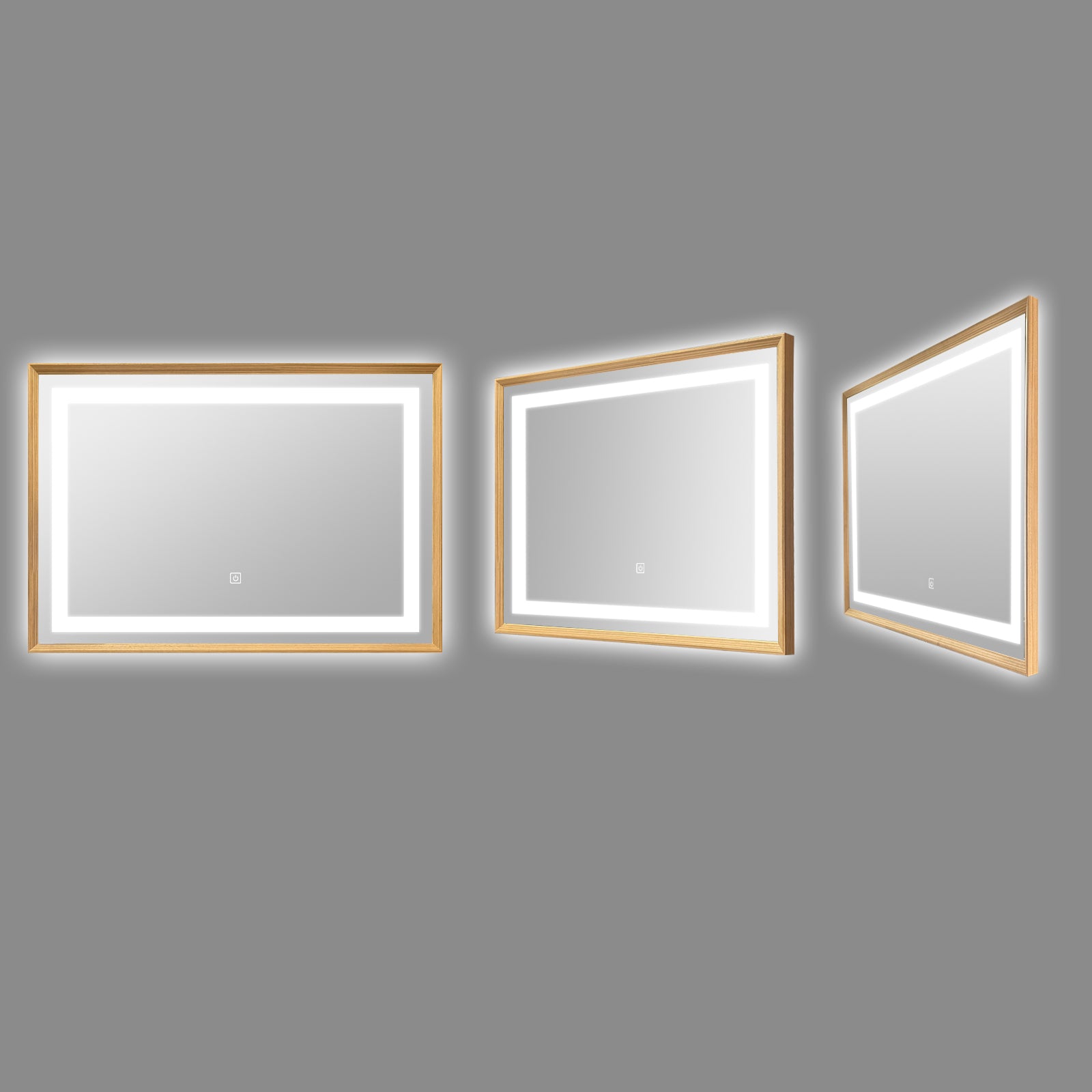 Miroir mural LED avec cadre bois