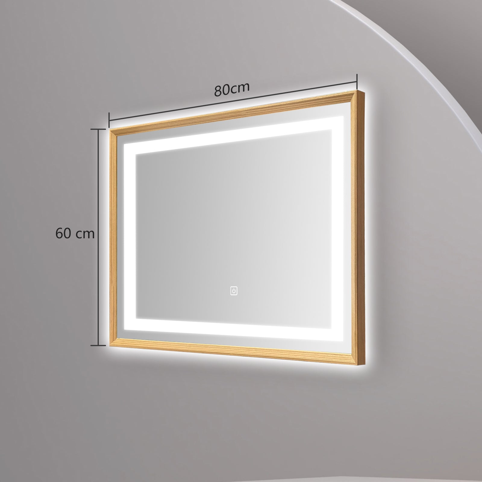 Miroir mural LED avec cadre bois