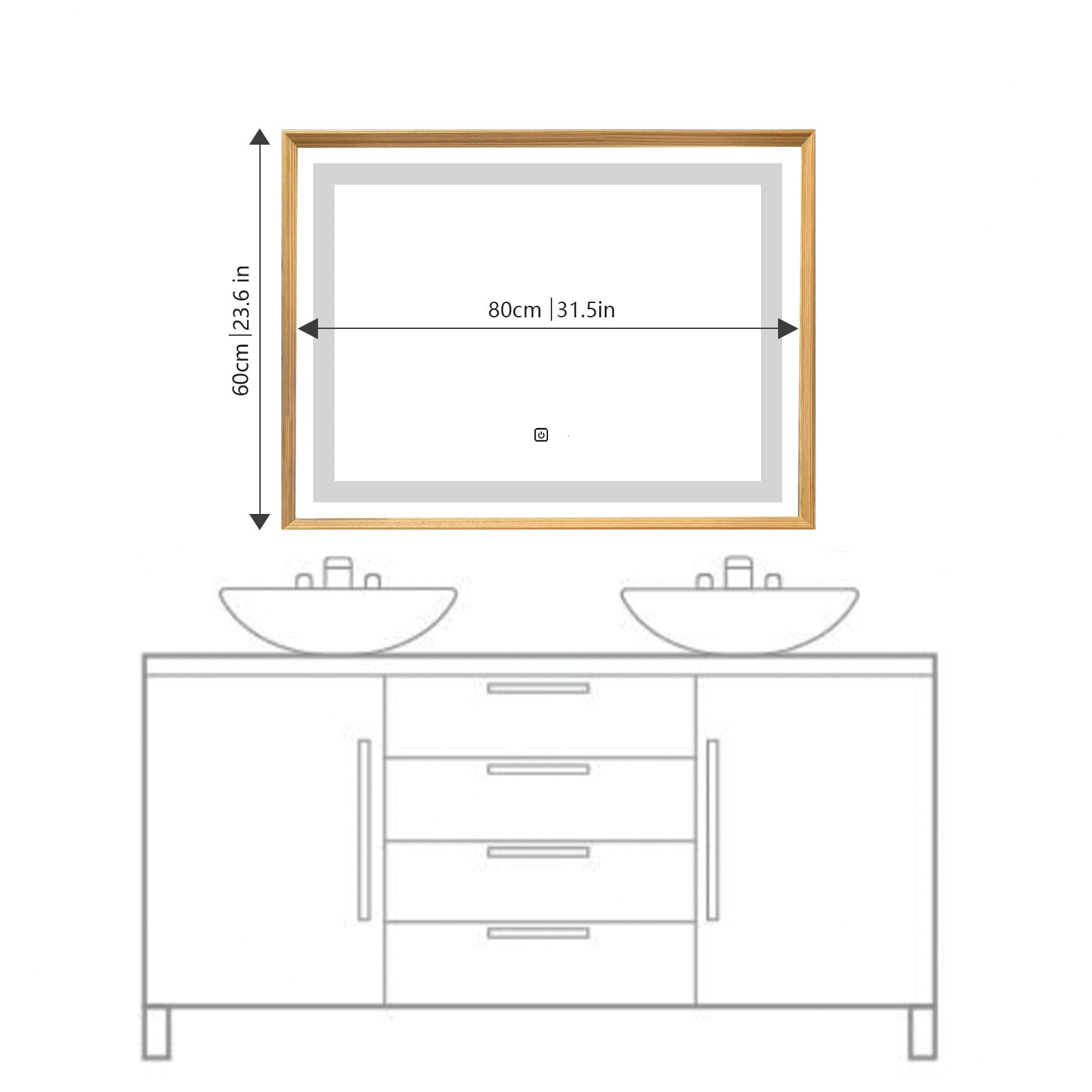 Miroir mural LED avec cadre bois