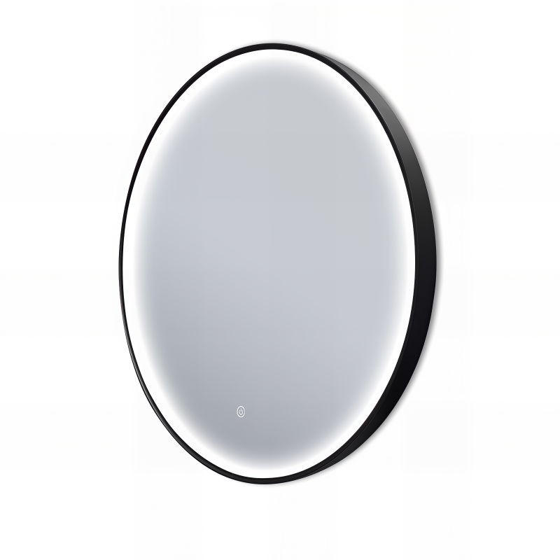 Miroir rond LED avec cadre aluminium noir ⌀70cm