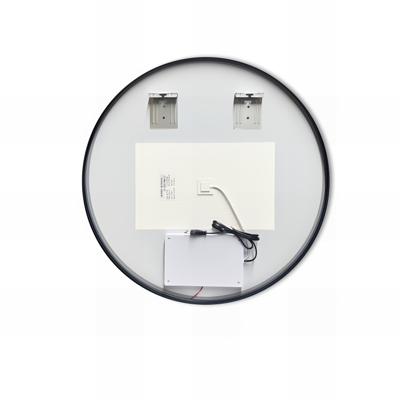 Miroir rond LED avec cadre aluminium noir ⌀70cm