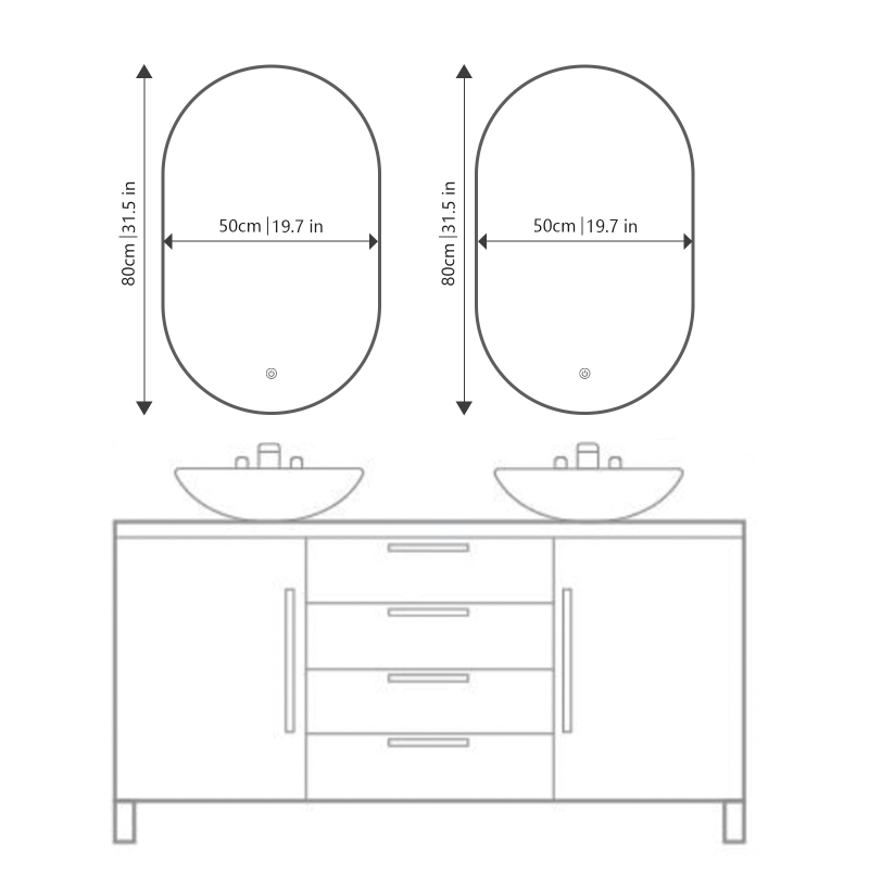 Miroir oval LED 50x80cm