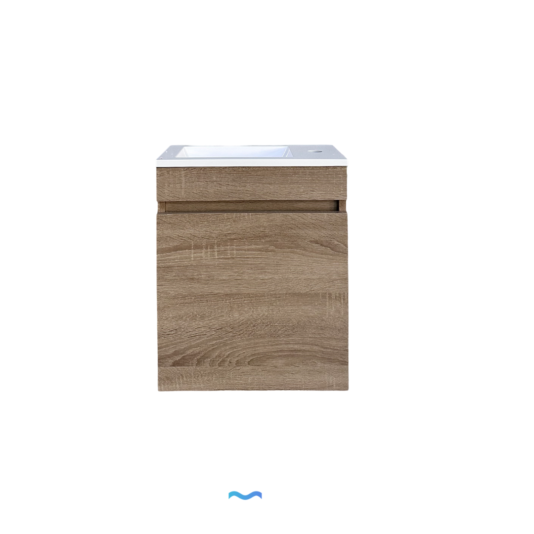 Mueble de lavabo compacto efecto madera con lavabo integrado