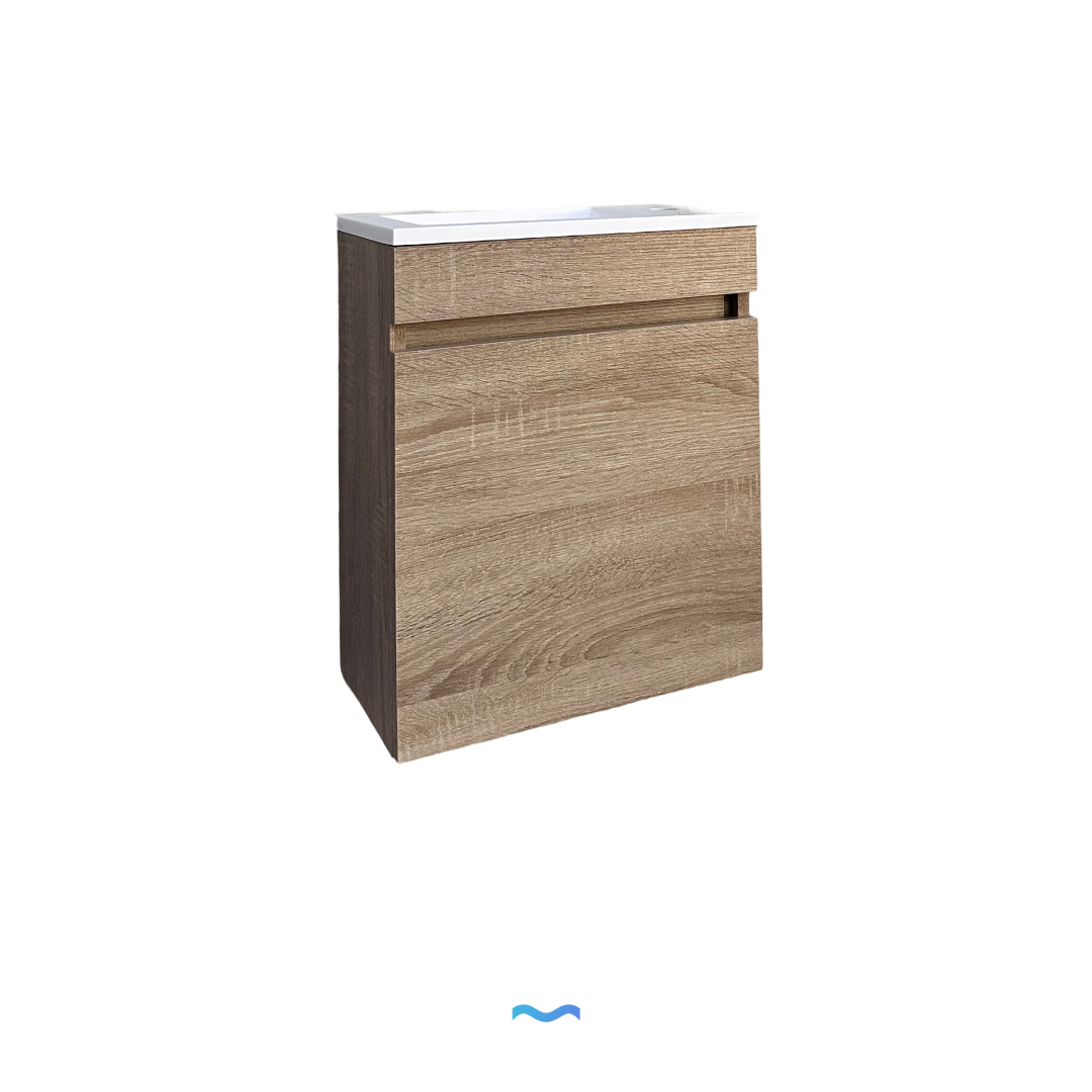 Mueble de lavabo compacto efecto madera con lavabo integrado