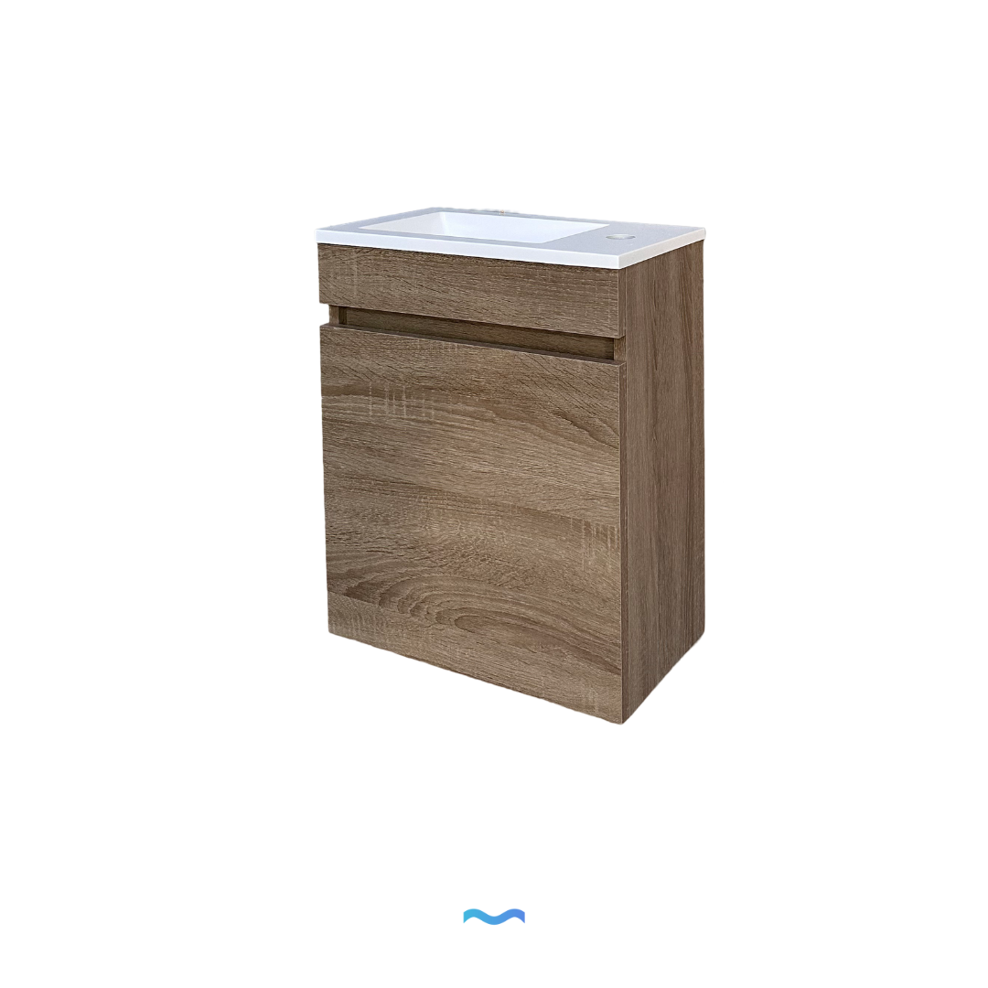 Mueble de lavabo compacto efecto madera con lavabo integrado