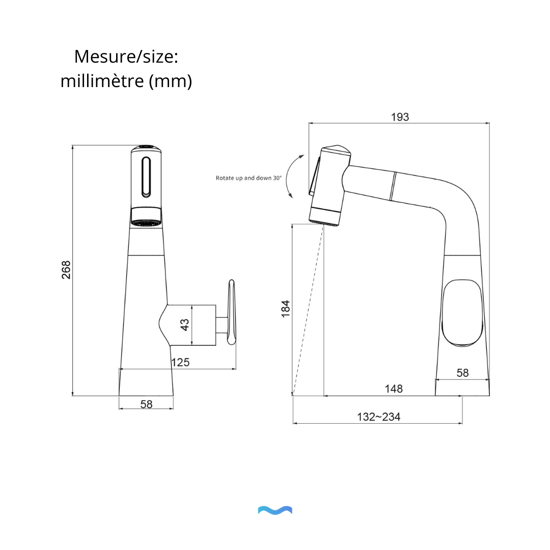 Robinet multifonction salle de bain gris metalisé