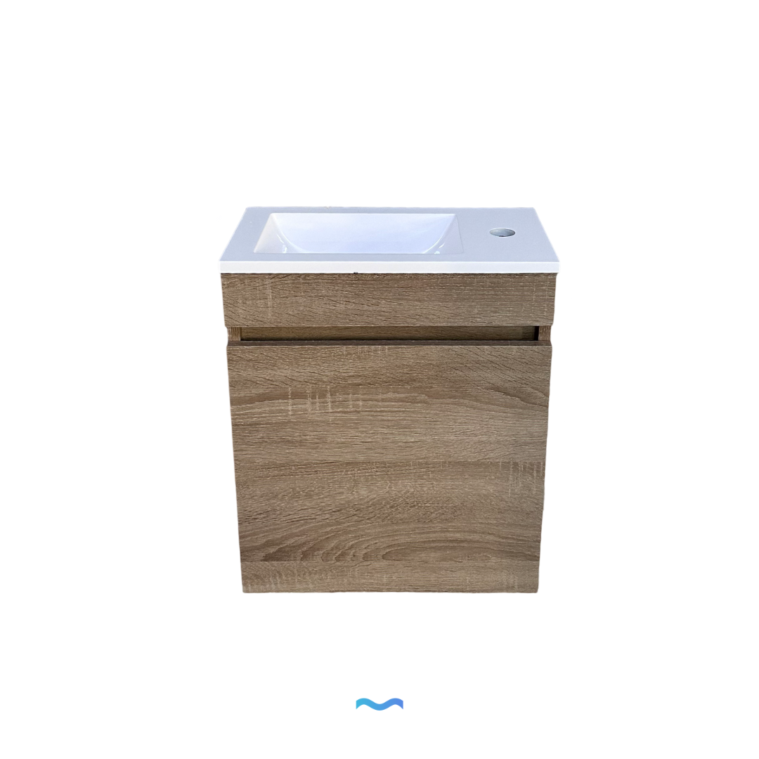 Mueble de lavabo compacto efecto madera con lavabo integrado