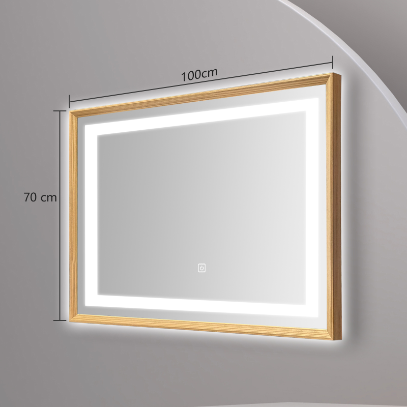 Miroir mural LED avec cadre bois