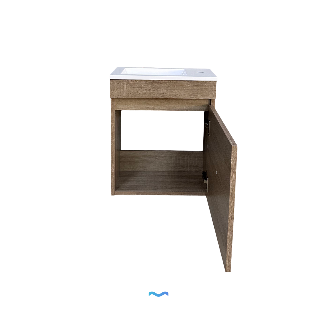 Mueble de lavabo compacto efecto madera con lavabo integrado