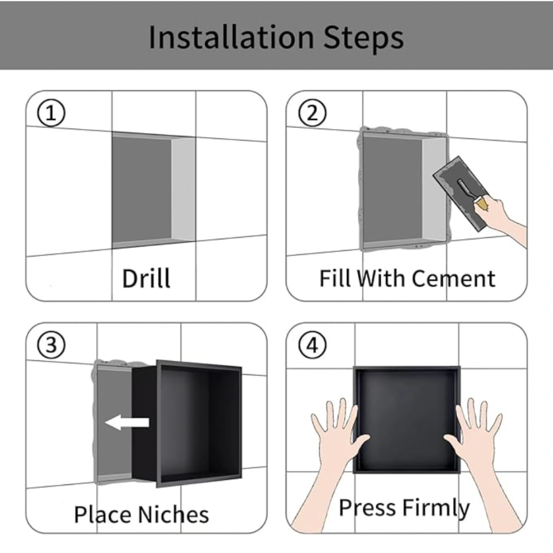 Niche de douche carrée  noir mat taille 30 X 30 X 12 cm