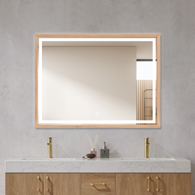 Miroir mural LED avec cadre bois