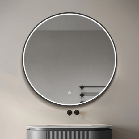 Miroir rond LED avec cadre aluminium noir ⌀70cm