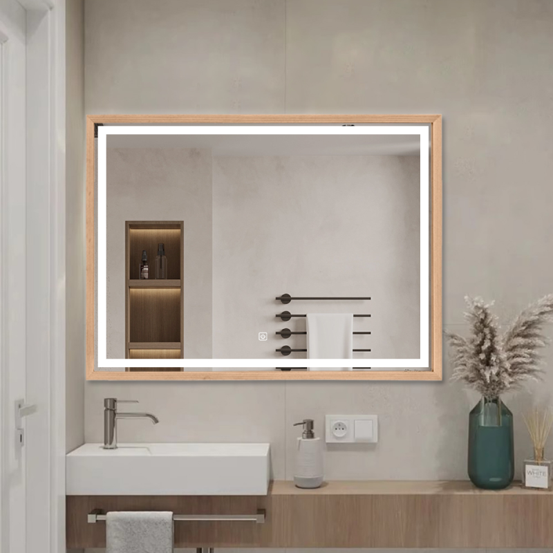 Miroir mural LED avec cadre bois - CTL0075D