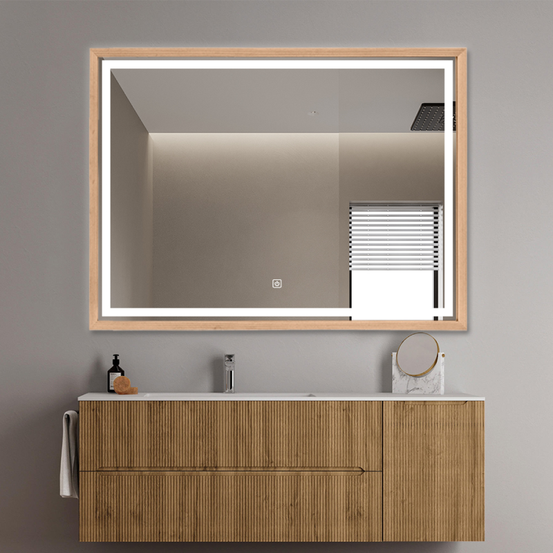 Miroir mural LED avec cadre bois