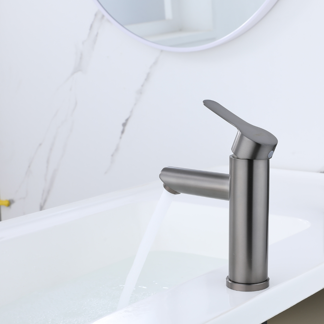 Robinet compact pour salle de bain couleur gris métallisé