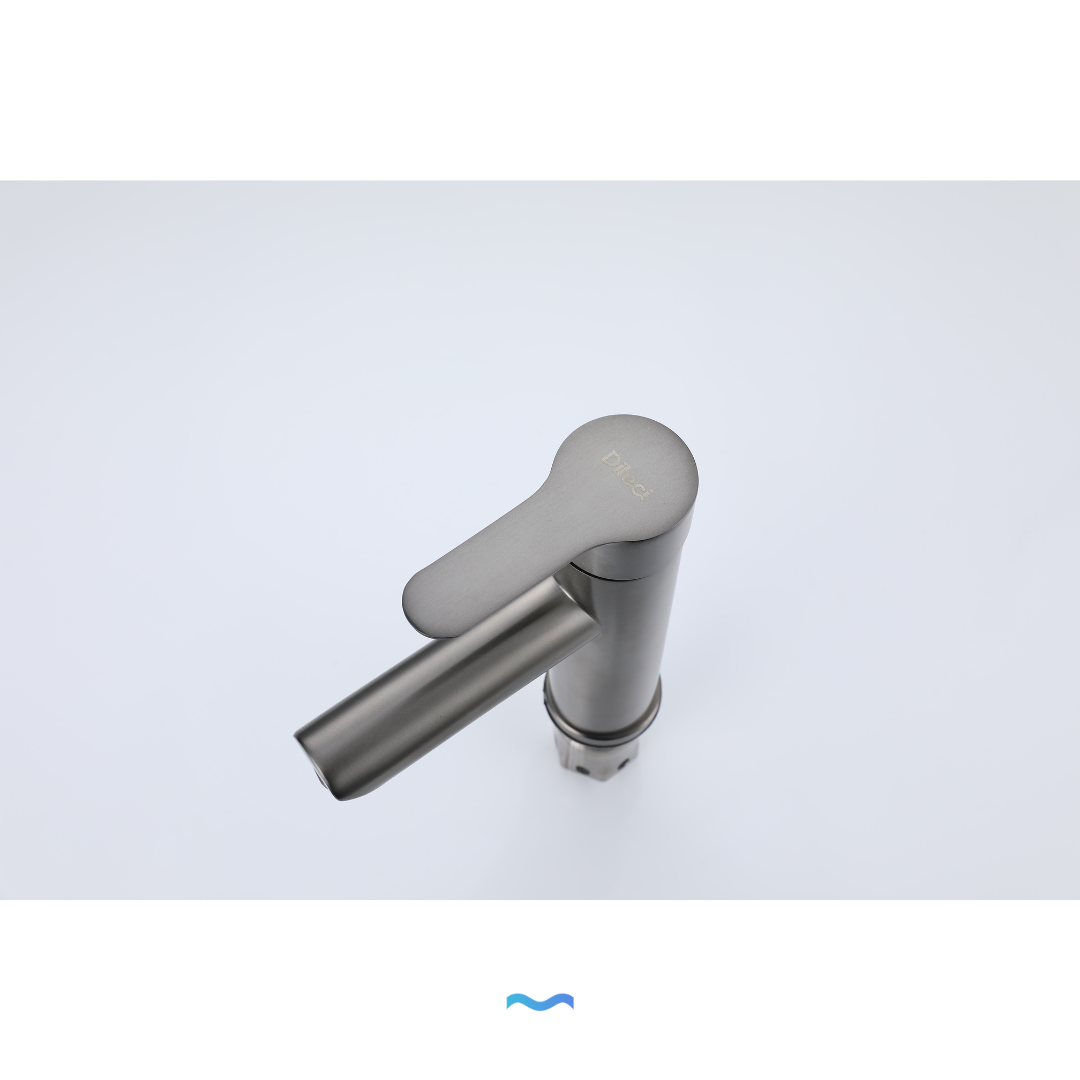 Robinet compact pour salle de bain couleur gris métallisé