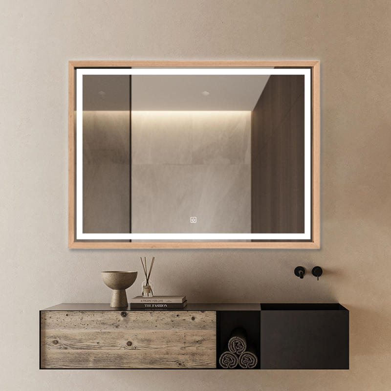 Miroir mural LED avec cadre bois