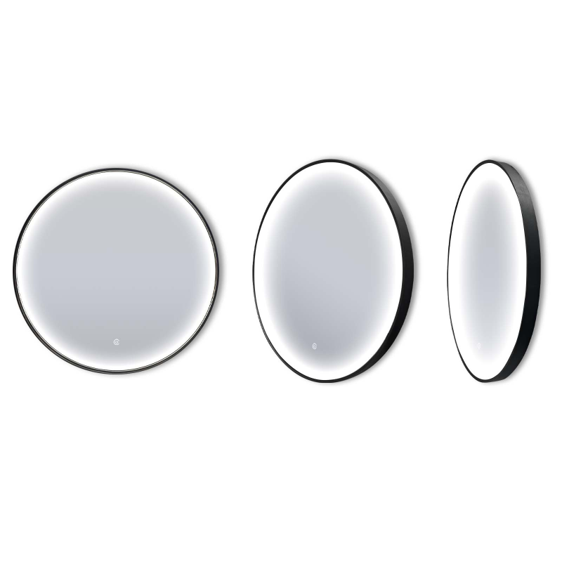 Miroir rond LED avec cadre aluminium noir ⌀70cm